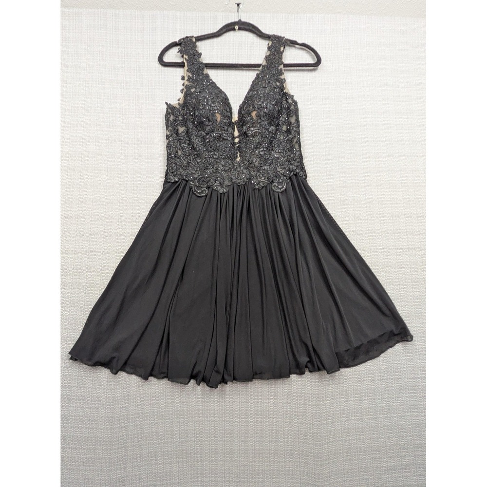 Sherri Hill Dress Womens 10 Black Beaded Lace Fit & Flare Short Prom Party